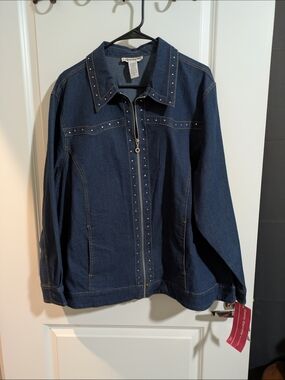 St. John Collection navy blue denim jacket with silver hardware